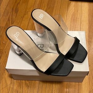 BP Black and Clear Strap Heels